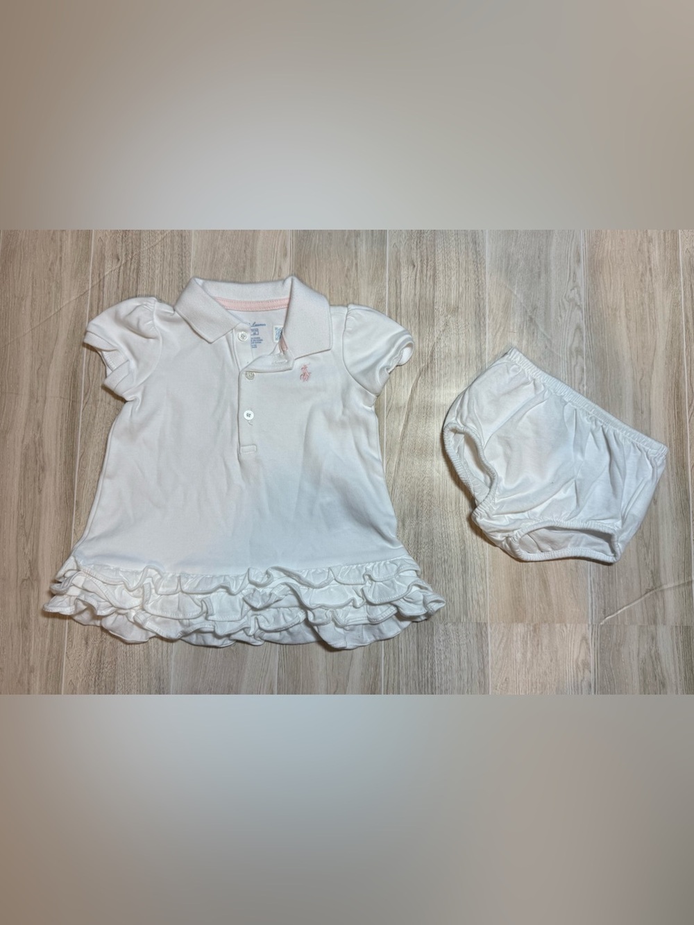 Ralph Lauren Baby Girl Polo Dress & Bloomer 3M Ruffle Hem Embroidered Pony